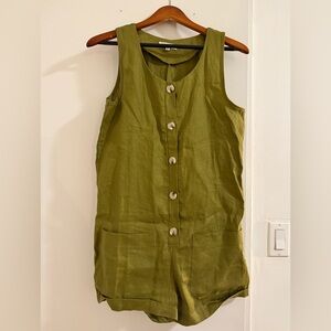 Olive Green Sleeveless Button-Up Jumpsuit